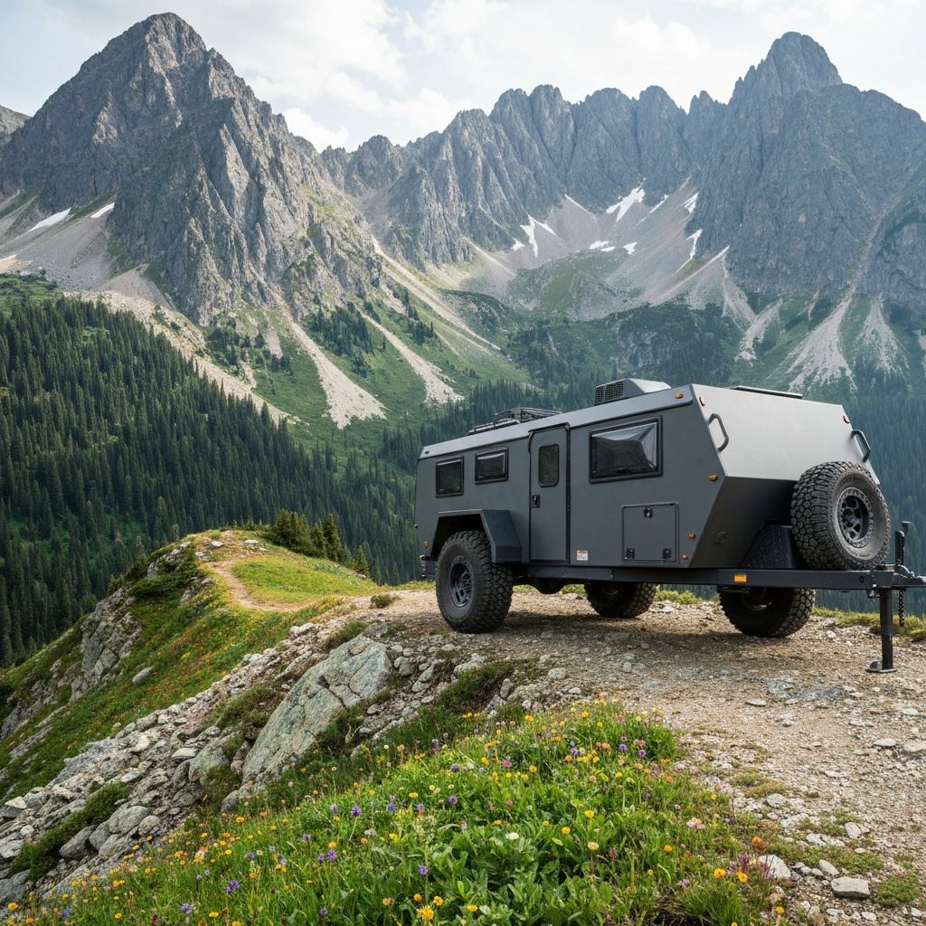Off-road trailer on mountain terrain